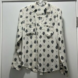 Express Women’s Black Print Portofino Shirt - White (Size S)